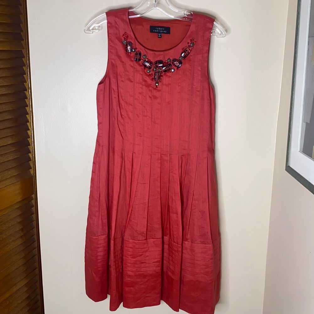 Robert Rodriguez RETRO CORAL SUNDRESS Dress * Embellished Neckline flare
